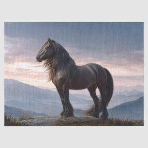 Papel De Seda Caballo Negro Salvaje en la Cima de la Montaña Dec
