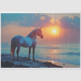 Papel De Seda Caballo observando el atardecer junto al mar en de