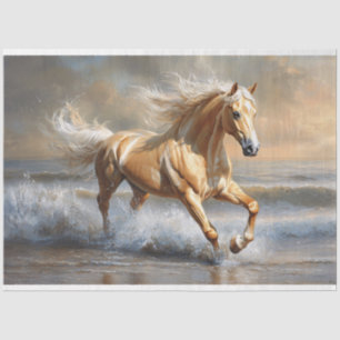 Papel De Seda Caballo Palomino Corriendo en la Playa Decoupage