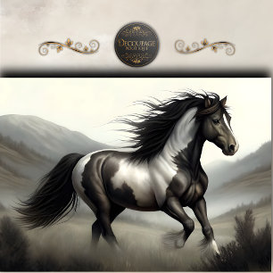 Papel De Seda Caballo Pinto Blanco y Negro Decoupage