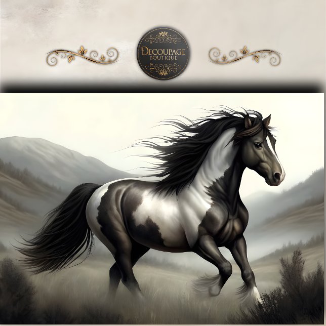 Papel De Seda Caballo Pinto Blanco y Negro Decoupage (Black And White Pinto Horse Decoupage Tissue Paper)
