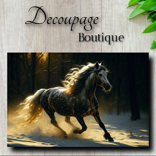 Papel De Seda Caballo Pinto en Decoupage de Bosque Dorado (Spotted Stallion in Golden Forest Decoupage Tissue Paper)