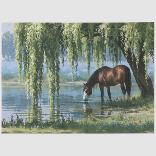 Papel De Seda Caballo Sauce Pond Paisaje (Anverso)