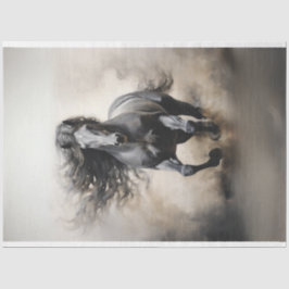 Papel De Seda Caballo Stallion Negro Corriendo Decoupage