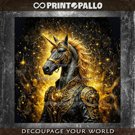 Papel De Seda Caballo Unicornio Steampunk en oro