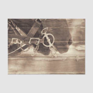 Papel De Seda Caballo Vintage Western Sepia Rústico Madera Decou