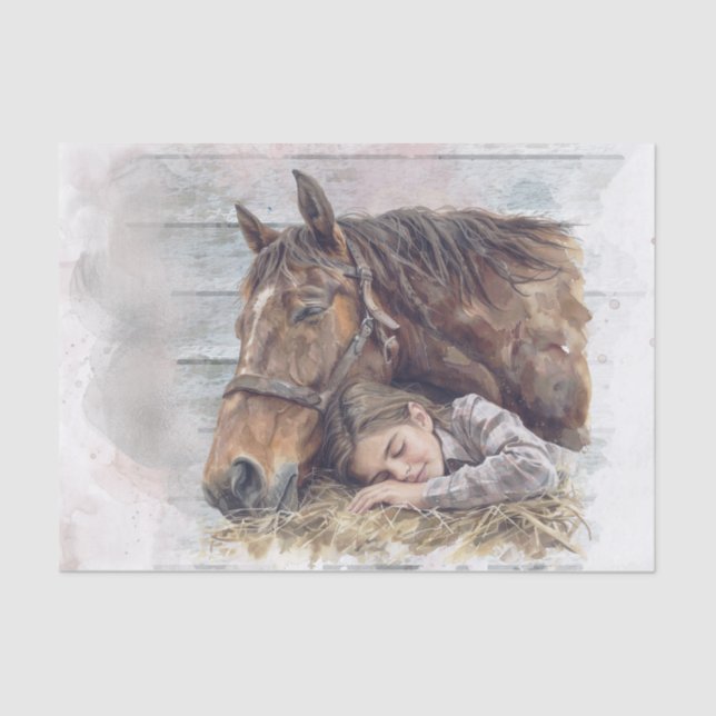 Papel De Seda Caballo Y Chica En Barn Duermen "Mejores Amigos" (Anverso)