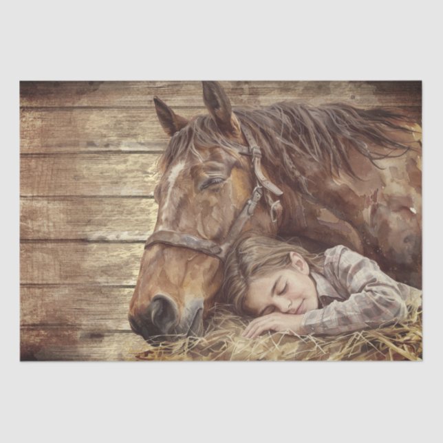 Papel De Seda Caballo Y Chica En Barn Duermen "Mejores Amigos" (Anverso)