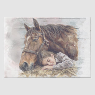 Papel De Seda Caballo Y Chica En Barn Duermen "Mejores Amigos"