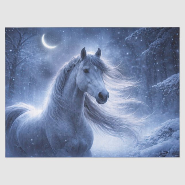Papel De Seda Caballo y Luna Hermoso Invierno (Anverso)