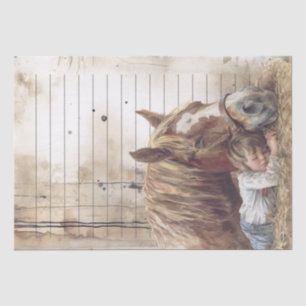 Papel De Seda Caballo Y Niño En Barn Duermen "Mejores Amigos"