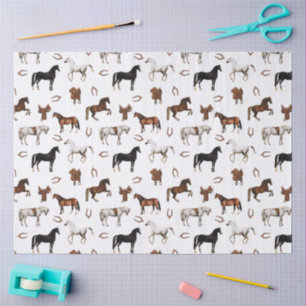 Papel De Seda Caballos Acuarela Herradura Sillas de montar