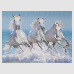 Papel De Seda Caballos blancos andaluces corren en las olas