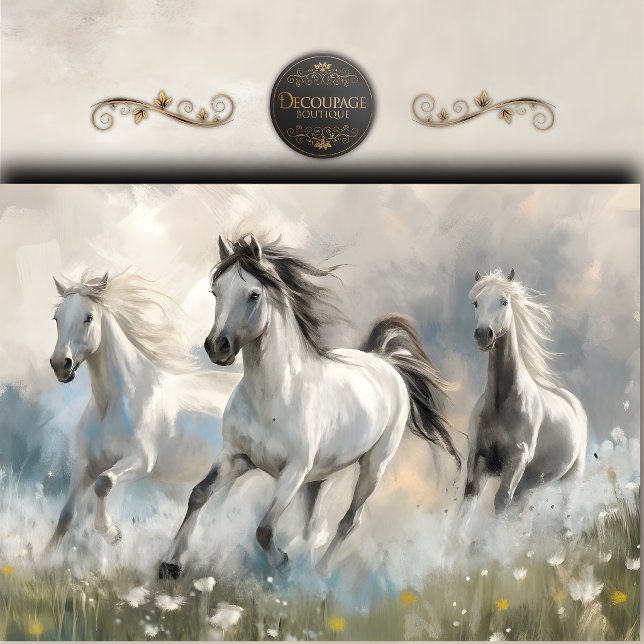 Papel De Seda Caballos Blancos Etéreos Arte Decoupage (Ethereal White Horses Art Decoupage Tissue Paper)