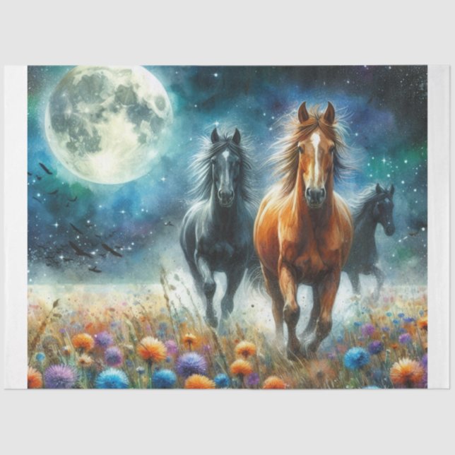 Papel De Seda Caballos de flores silvestres (Anverso)