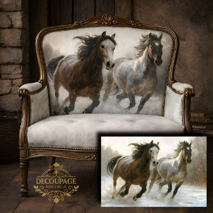 Papel De Seda Caballos de Invierno Corriendo Juntos Decoupage