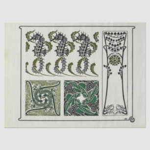 Papel De Seda Caballos de mar de Art Nouveau vintage de Maurice