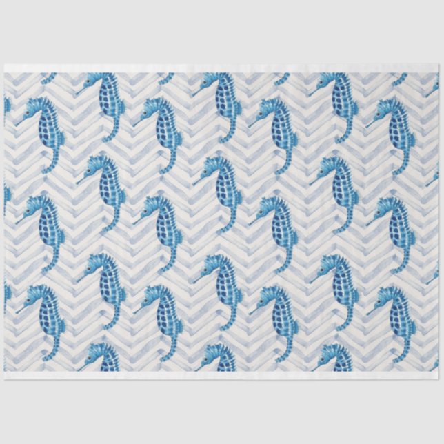 Papel De Seda Caballos de mar de Bluegreen en chevron (Anverso)
