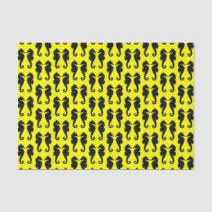 Papel De Seda Caballos de Mar Negros sobre Amarillo