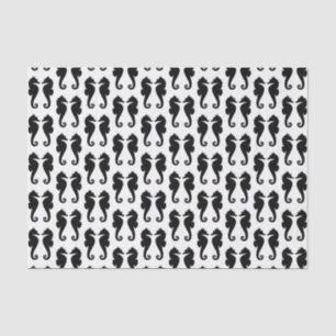 Papel De Seda Caballos de Mar Negros sobre Blanco