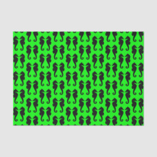 Papel De Seda Caballos de Mar Negros sobre Verde Lima