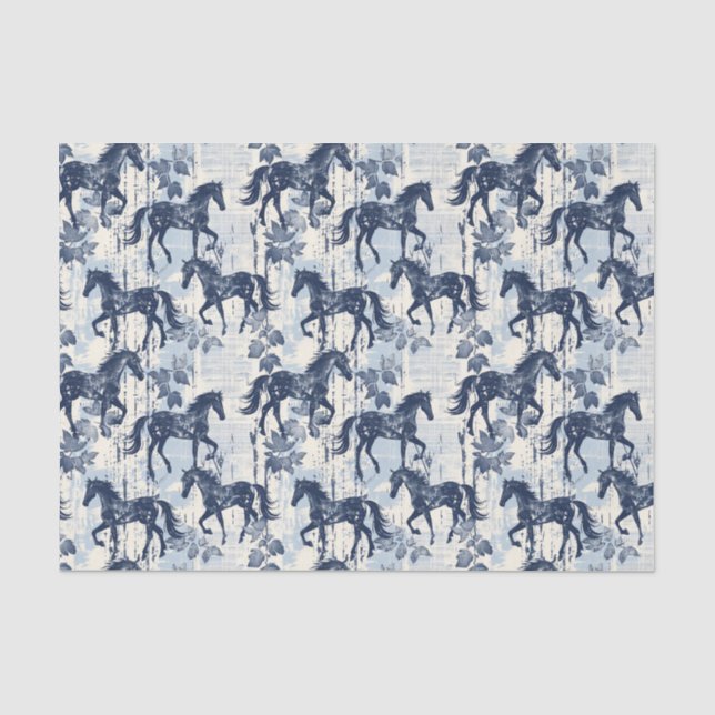 Papel De Seda Caballos de tela azul oscuro sin problemas (Anverso)