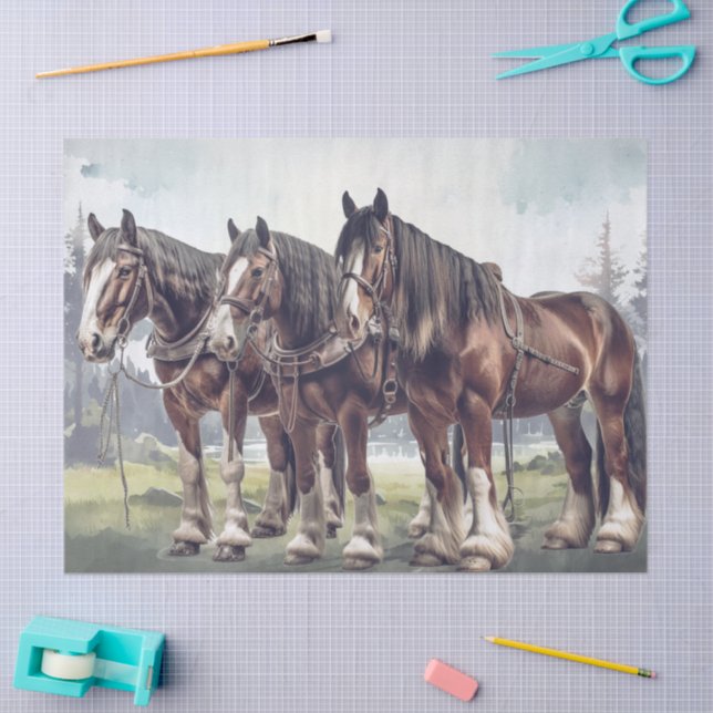Papel De Seda Caballos de tiro decoupage (Artesanía)