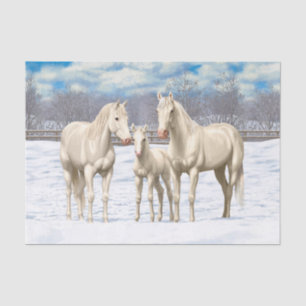 Papel De Seda Caballos del Cuartel Blanco En Nieve