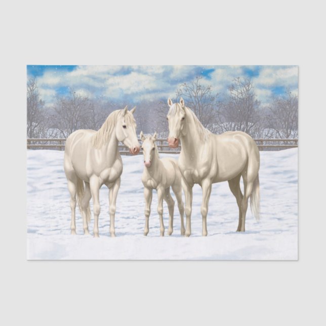 Papel De Seda Caballos del Cuartel Blanco En Nieve (Anverso)