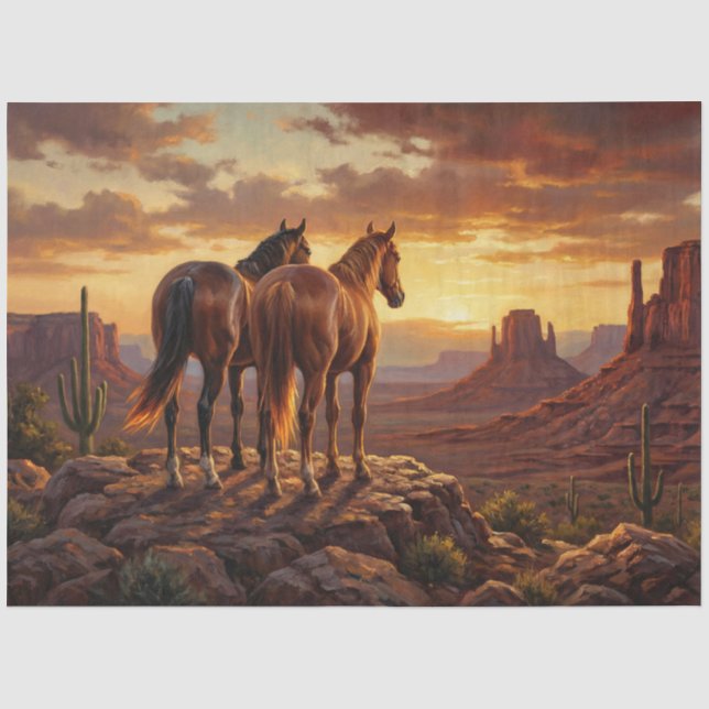 Papel De Seda Caballos Desierto Pintado Decoupage Occidental (Anverso)