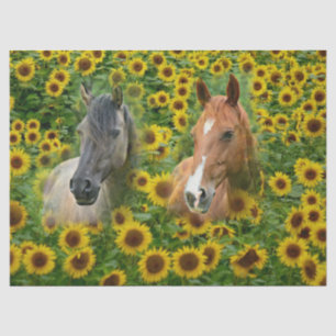 Papel De Seda Caballos en campo de girasol
