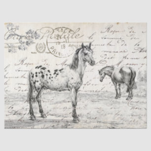 Papel De Seda Caballos en pastoral manuscrito francés desfigurac