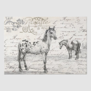 Papel De Seda Caballos en pastoral manuscrito francés desfigurac