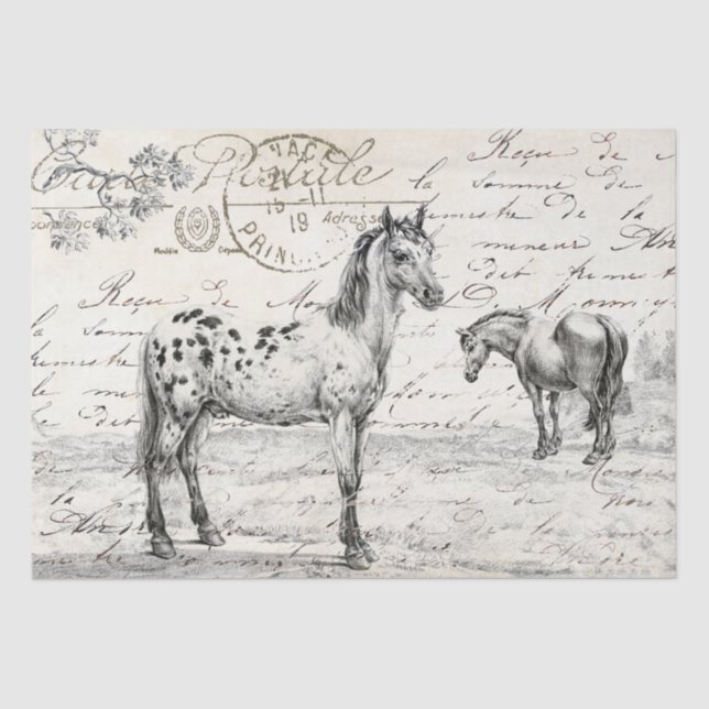 Papel De Seda Caballos en pastoral manuscrito francés desfigurac (Anverso)