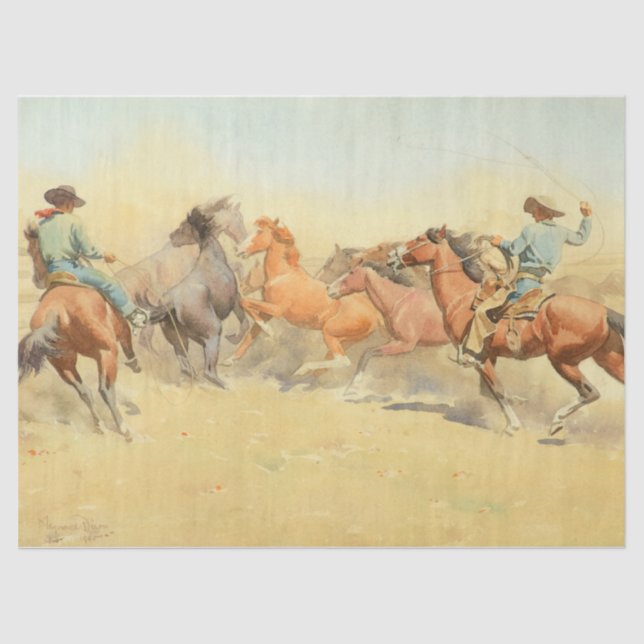 Papel De Seda Caballos en pista por Maynard Dixon (Anverso)