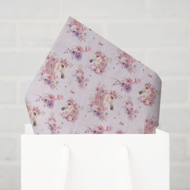 Papel De Seda Caballos Flores Pastel Lindas Ponis Niñas (Bolsa de regalo)