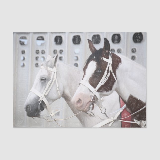 Papel De Seda Caballos País Rústico Blanco Marrón Occidental (Anverso)