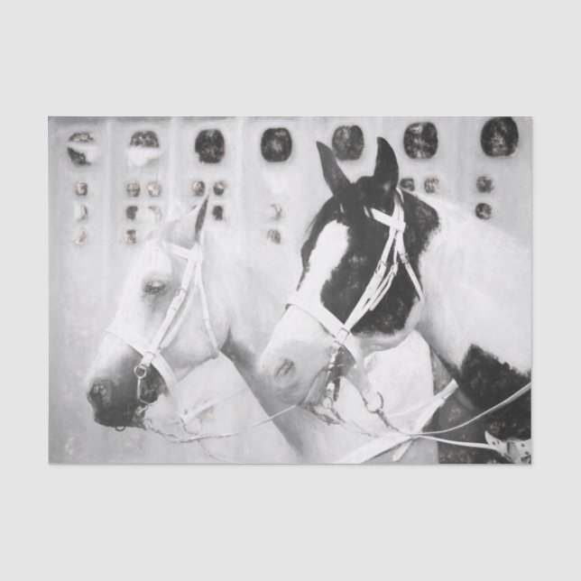 Papel De Seda Caballos País Rústico Negro Y Blanco Occidental (Anverso)