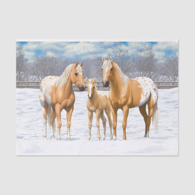 Papel De Seda Caballos Palomino Appaloosa De Nieve (Anverso)
