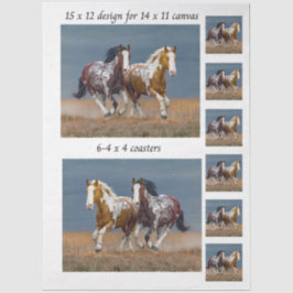 Papel De Seda Caballos Pintados al Descoupage Corriendo Lienzo 1