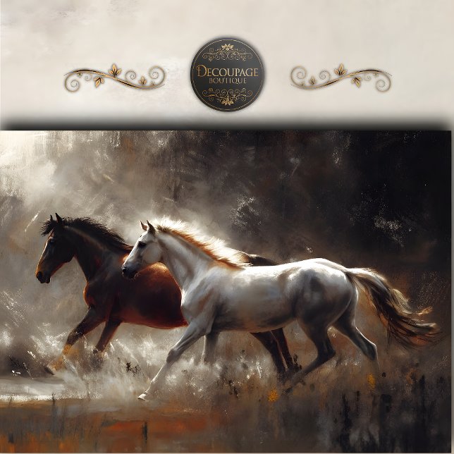 Papel De Seda Caballos Rústicos Corriendo Arte Decoupage (Rustic Running Horses Art Decoupage Tissue Paper)