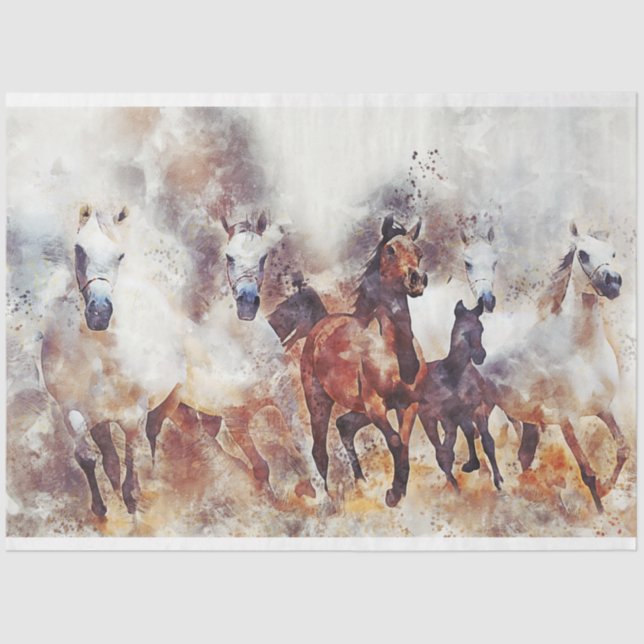 Papel De Seda Caballos salvajes Arte de Decoupage Occidental (Anverso)