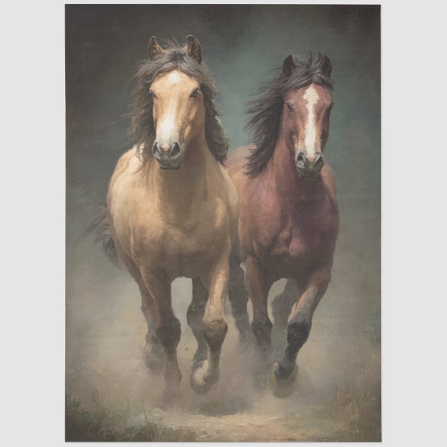 Papel De Seda Caballos Salvajes en Movimiento Decoupage (Anverso)