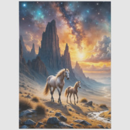 Papel De Seda Caballos silvestres en el desierto Mare y potros b