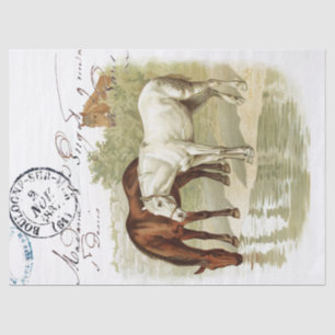 Papel De Seda Caballos Vintage Franceses Postmark Decoupage Craf