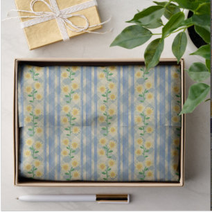 Papel De Seda Cabaña Campestre Azul Blanco Amarillo Margaritas