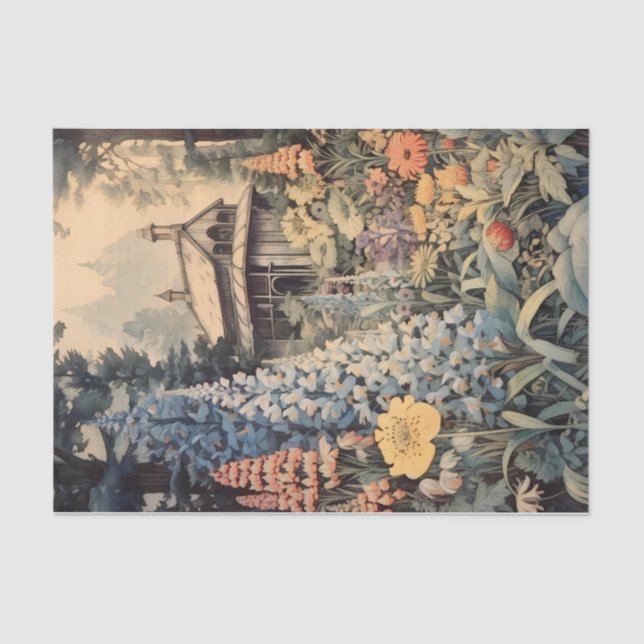 Papel De Seda Cabaña con Bonito Ilustracion de los Jardín de Flo (Anverso)