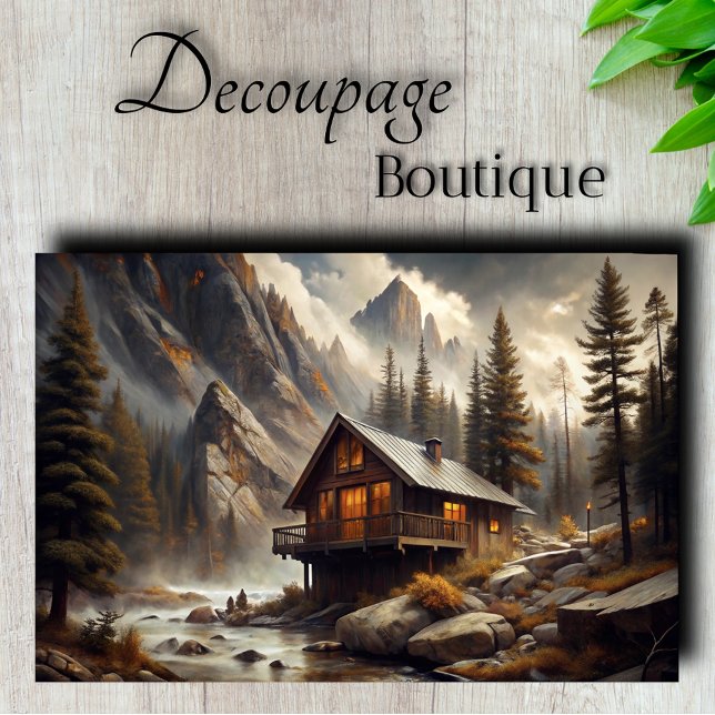Papel De Seda Cabaña de retiro de montaña Decoupage (Mountain Retreat Cabin Decoupage Tissue Paper)
