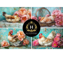 Cabaña Romántica Pollo Floral Decoupage