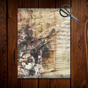 Papel De Seda Cabaña Rústica de Granja Tocador de Banjo Decoupag